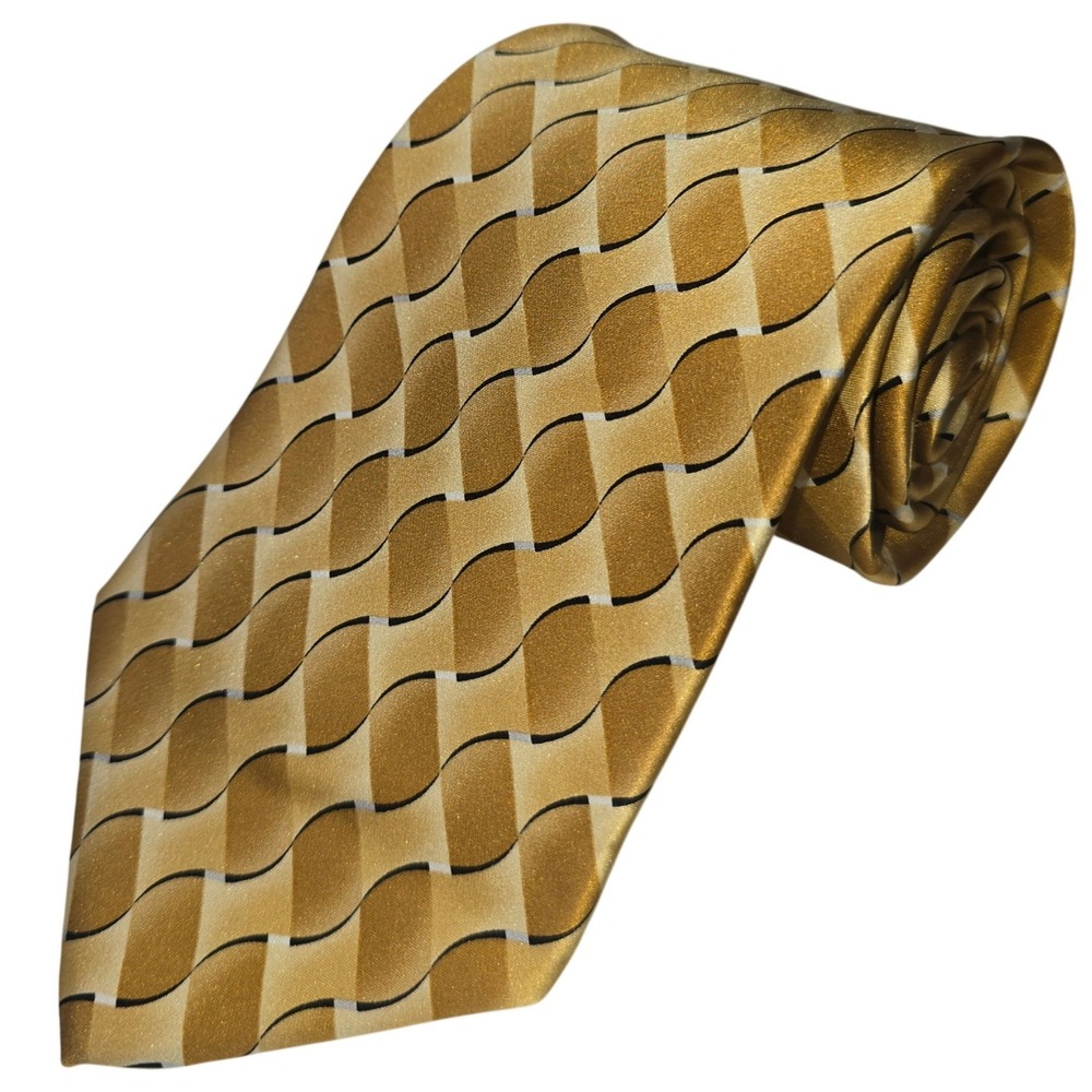 Gianfranco Ruffini Tie Italy Yellow Gold 100% Silk Made USA 56"x4" Vintage